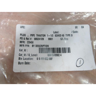 Thaxton 1.5-40 Pipe Plug 1540 .980"-2.750" ZZ9458 - New No Box