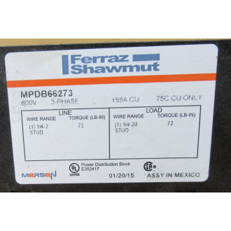 Ferraz  Shawmut MPDB66273 Power Distribution Block