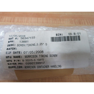 Morrison Timing Screw M-35315-6-19415 Timing Screw M35315619415