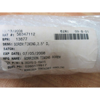 Morrison Timing Screw M-35315-2-19415 Timing Screw M35315219415