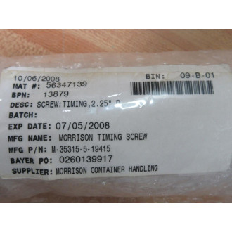 Morrison Timing Screw M-35315-5-19415 Timing Screw M35315519415
