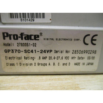 Pro-face GP370-SC41-24VP Quick Panel Operator Interface 2780051-02 WO Display - Used