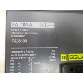 Square D FA36100 Circuit Breaker - New No Box