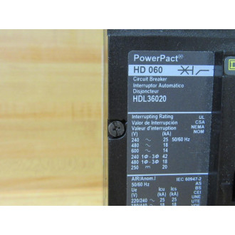 Square D HDL36020 20A PowerPact Circuit Breaker HD 060 - New No Box