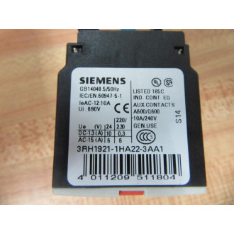 Siemens 3RH1921-1HA22-3AA1 Contact Block 3RH19211HA223AA1 - New No Box