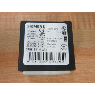 Siemens 3RH1911-1LA11 Auxiliary Contact 3RH19111LA11 - New No Box