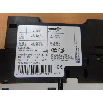 Siemens 3RV1021-1GA10 4.5-6.3A Circuit Breaker 3RV10211GA10 - New No Box