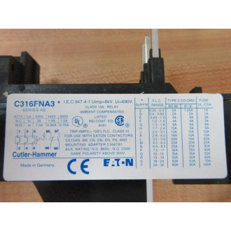 Cutler Hammer C316FNA3D Eaton Overload Relay