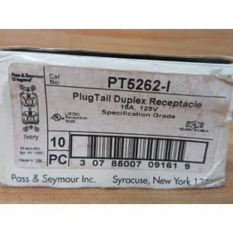 Pass & Seymour PT5262-I Plug Tail Duplex Receptacle PT5262I (Pack of 10)