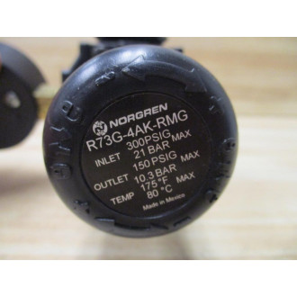 Norgren R73G-4AK-RMG Pressure Regulator R73G4AKRMG W Pressure Gauge - Used