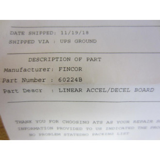 Fincor 60224B Linear AccelDecel Board RS05230102 - Refurbished