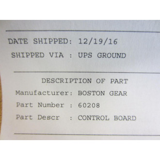 Boston Gear 60208 Control Board RQ12150171 - Refurbished
