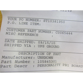Fincor 105845301-C Personality PB1 Board 105845301 RK08130081 Rev. D - Refurbished