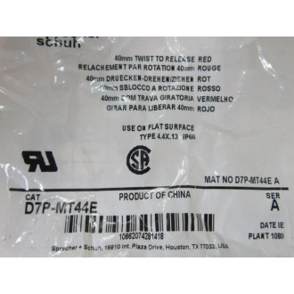 Sprecher + Schuh D7P-MT44E E-Stop Pushbutton D7PMT44E