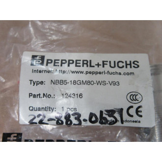 Pepperl + Fuchs 124316 Proximity Switch NBB5-18GM80-WS-V93 WO Washers