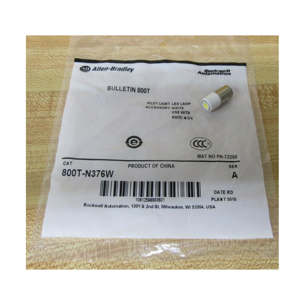 Allen Bradley 800T-N376W White Lamp 800TN376W Bulb 3V DC