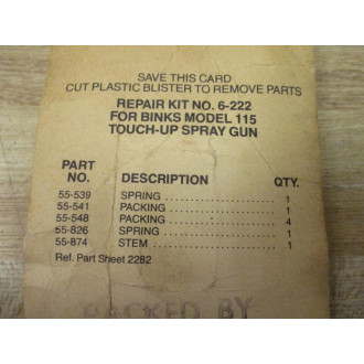 Binks 6-222 Repair Kit 6222