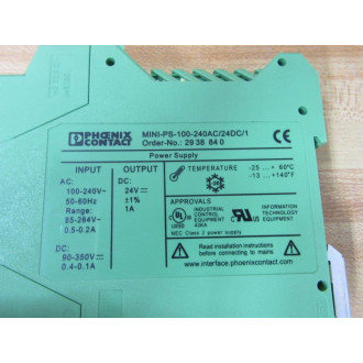 Phoenix Contact MINI-PS-100-240AC24DC1 Power Supply 29 38 84 0 - Used