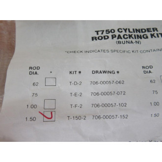 Hanna T-150-2 T750 Cylinder Rod Packing Kit 706-00057-152