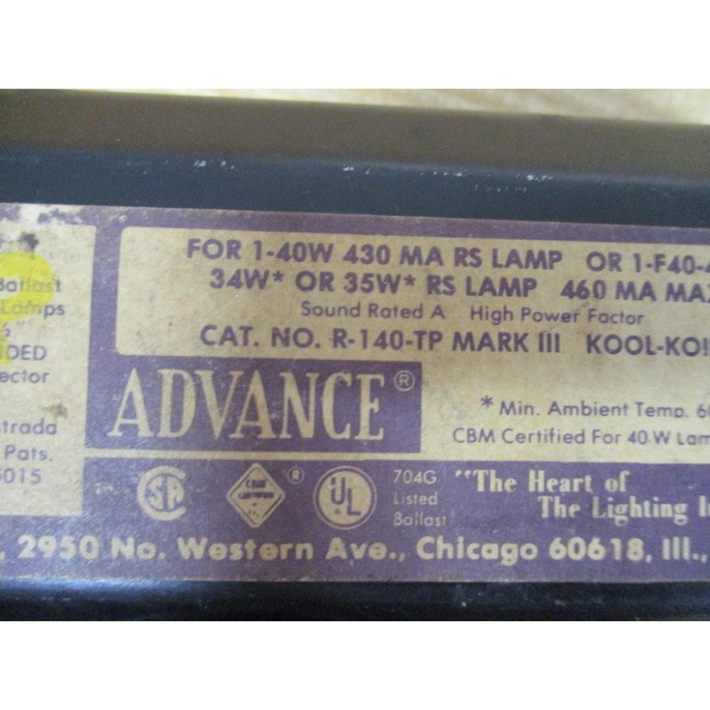 Advance Transformer R-140-TP Ballast R140TP - New No Box