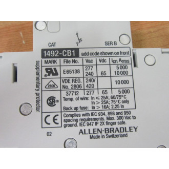 Allen Bradley 1492-CB1G020 Circuit Breaker 1492CB1G020 2A Series B