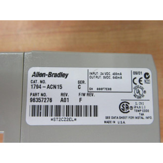 Allen Bradley 1794-ACN15 Adapter 1794ACN15 Rev A01 FW Rev F - Used