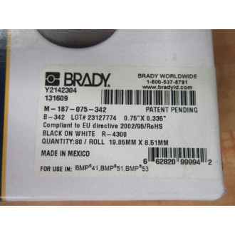 Brady M-187-075-342 Permasleeve Polyolefin Cartridge 131609 80Roll
