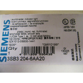 Siemens 3SB3 204-6AA20 Red 3SB32046AA20 wBase - New No Box