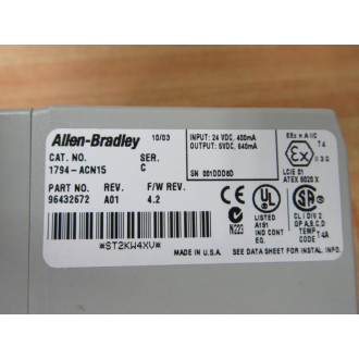 Allen Bradley 1794-ACN15 Adapter 1794ACN15 FW Rev 4.2 Rev A01 - New No Box