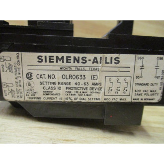 Siemens-Allis OLR0633 Overload Relay OLRO633 Cracked Corner - Used