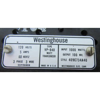 Westinghouse VP-840 Watt Transducer VP480 - Used