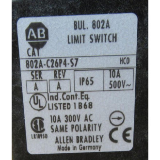 Allen Bradley 802A-C26P4-S7 Limit Switch 802AC26P4S7