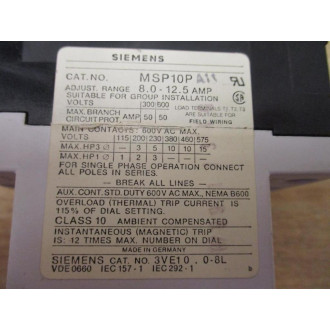 Siemens MSP10P Starter Protector - Used