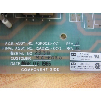 Datapower 15A0251-000 Power Board 43P0021-001 - Used