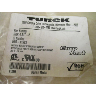 Turck RKK 4.21T-2 Euro Fast Molded Cordset U99-11923