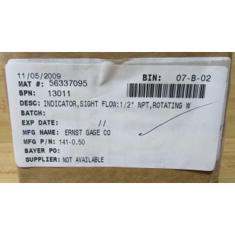 Ernst Gage 141-0.50 Sight Flow Indicator 141050