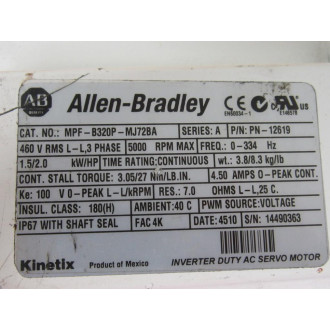 Allen Bradley MPF-B320P-MJ72BA AC Servo Motor PN-12619 - Used