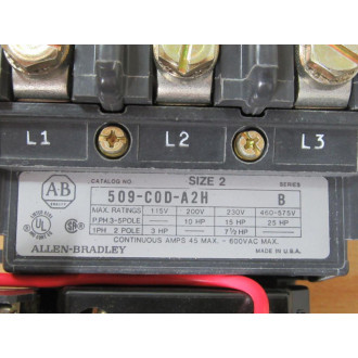 Allen Bradley 509-COD-A2H Full Voltage Starter 509-C0D-A2H
