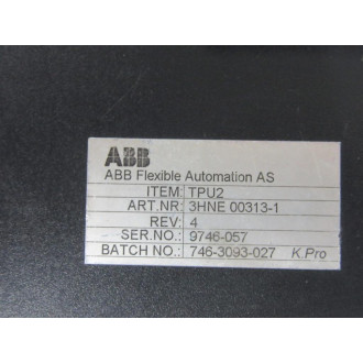 ABB 3HNE-00313-1 Pendant TPU2 Rev 4Small BurnEncl & Hardware Only - Used
