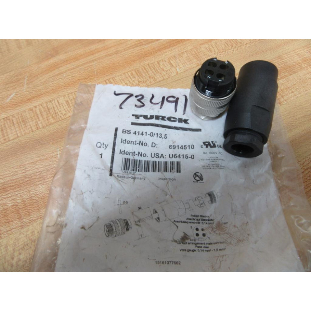 Turck BS 4141-013.5 Connector 6914510 U6415-0 Turck BS 4141-013.5 Connector 6914510 U6415-0