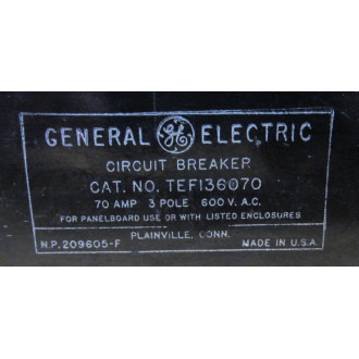 General Electric TEF136070 Circuit Breaker - Used