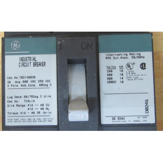 General Electric TED136030 Circuit Breaker - Used