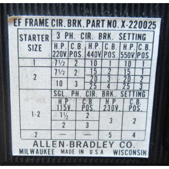 Allen Bradley X-220025 Circuit Breaker X220025 50A 220-550V - Used