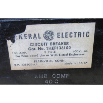 General Electric THEF136100 Circuit Breaker - Used