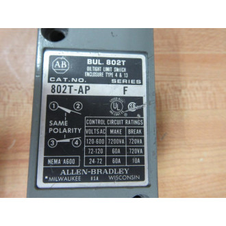 Allen Bradley 802T-AP Limit Switch 802TAP WO Operating Head Ser.F - Used