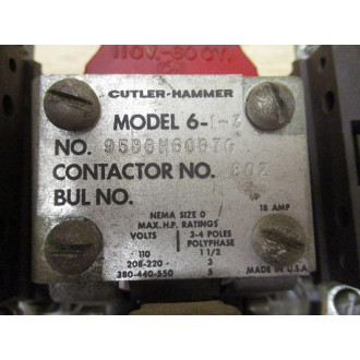 Cutler-Hammer 9586H6067G Contactor - Used