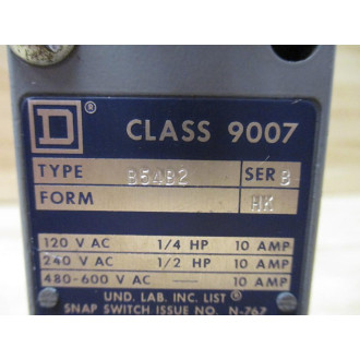 Square D 9007-B54B2 Heavy Duty Limit Switch Form HK - Used