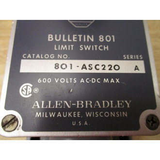 Allen Bradley 801-ASC220 Limit Switch 801ASC220 Series A - Used