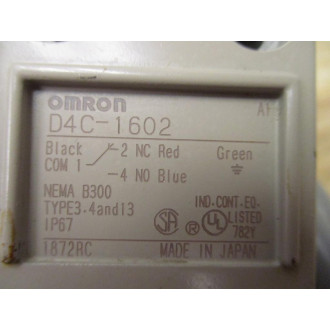Omron D4C-1602 Limit Switch D4C1602 9' Cable - Used