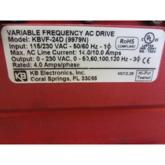 KB Electronics KBVF-24D Variable Frequency AC Drive KBVF24D 9979N - Used